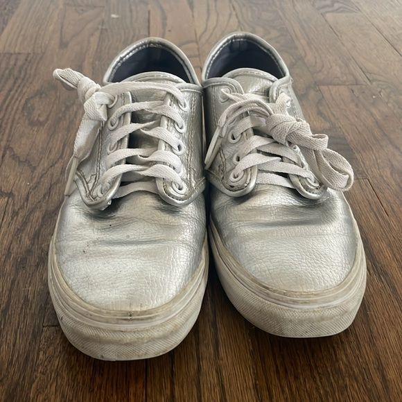 Silver Leather Vans Laceups Women 8.5 - Picture 2 of 8